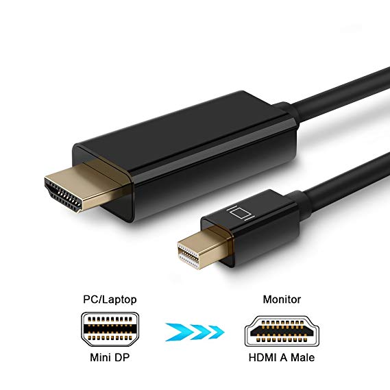 Rocketek Mini DP to HDMI Cable, 6ft Mini DisplayPort (Thunderbolt Port Compatinle) to HDMI Adapter for Surface/Surface Pro 3/4 / MacBook