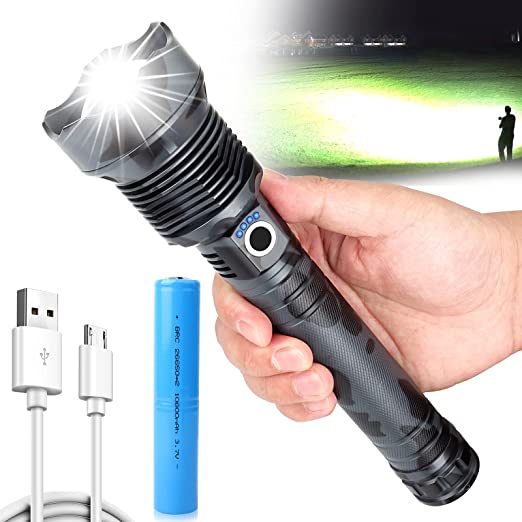 Rechargeable LED Flashlights High Lumens, 90000 Lumens Super Bright Tactical Flashlights, Zoomable 3 Modes Waterproof with 26650 Batteries, Powerful Handheld Flashlight for Camping Emergencies