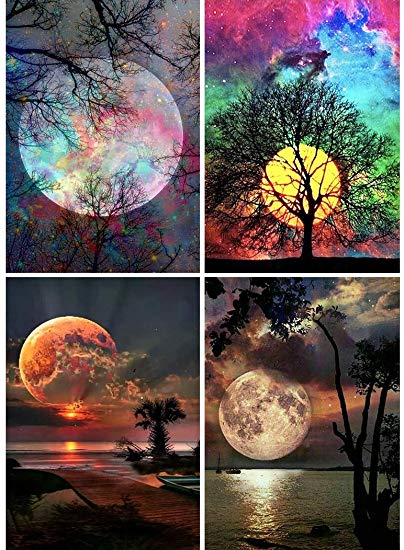 4 Pack 5D Full Drill Diamond Painting Kit, KISSBUTY DIY Diamond Rhinestone Painting Kits for Adults and Beginner Embroidery Arts Craft Home Decor, 15.8 X 11.8 Inch (Moon)