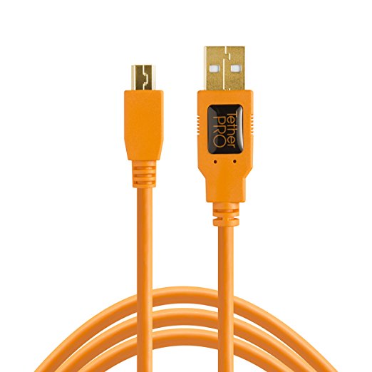 Tether Tools TetherPro USB 2.0 male to Mini-B 5 pin, 15 feet - Hi-Visibilty Orange