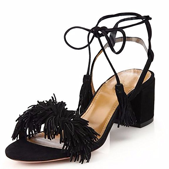 Block Heels For Women Comfity Women's Lace Up Sandals Fringed Tassel Shoes Ankle Ties Dress Sandals