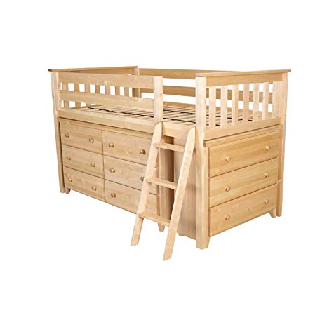 Max & Lily Solid Wood Twin-Size Storage Loft Bed with Two Dressers, Natural