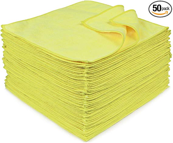 Eurow Microfiber 12 x 12in 300 GSM Cleaning Towels Yellow - 50 Pack