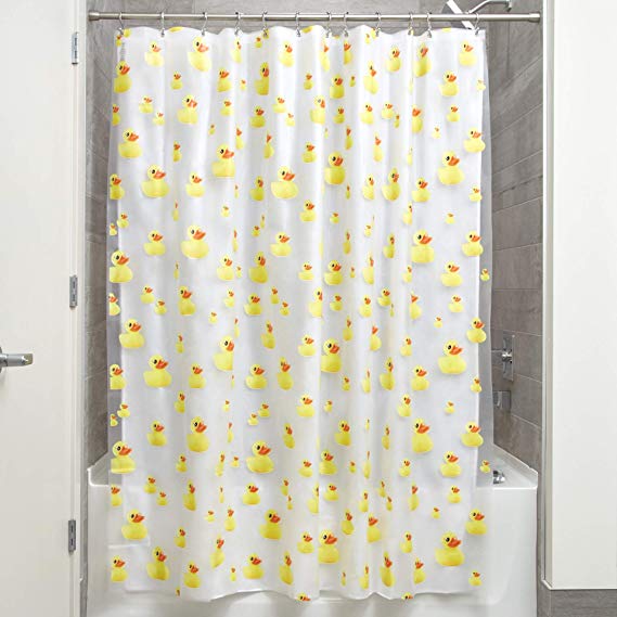 InterDesign PVC Free Waterproof Ducks Shower – Bathroom Curtain -  Yellow/Orange – 72” x 72”