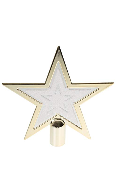 Clever Creations Gold & White Star Christmas Tree Topper Festive Christmas Decor | Sparkling Gold & White Shatter Resistant Plastic | 8" Tall Perfect for Any Size Christmas Tree