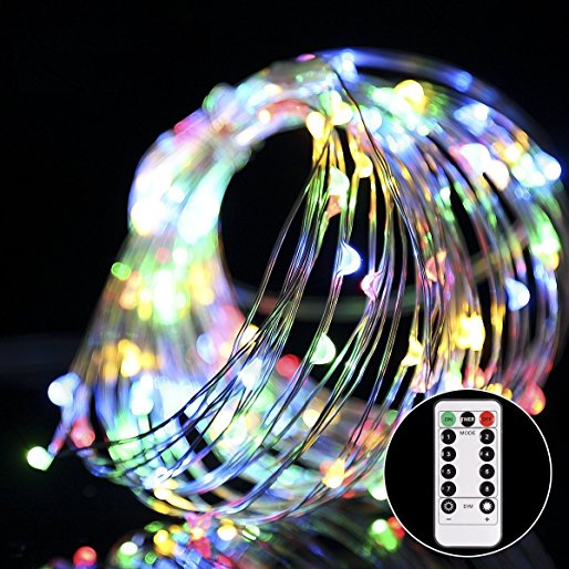 TryLight Outdoor String Lights, 33ft 100 LED Waterproof Battery Powered Starry Fairy String Lights for Garden,Christmas Tree, Parties, with Remote Control 8 Lighting Modes