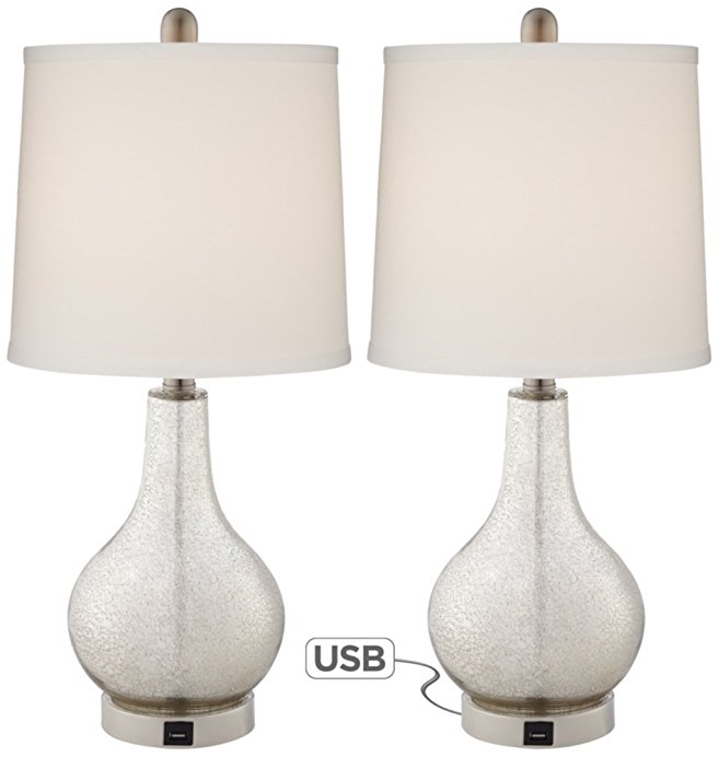 Ledger Mercury Glass Accent USB Table Lamp Set of 2