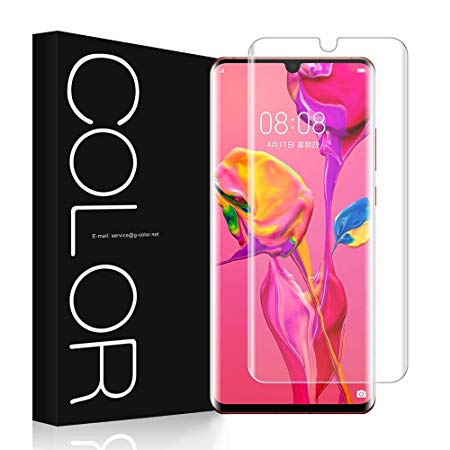 G-Color Huawei P30 Pro Screen Protector, P30 Pro Glass Protector [Full Adhesive] [Case Friendly] [3D Curved Fit] Tempered Glass Screen Protector for Huawei P30 Pro