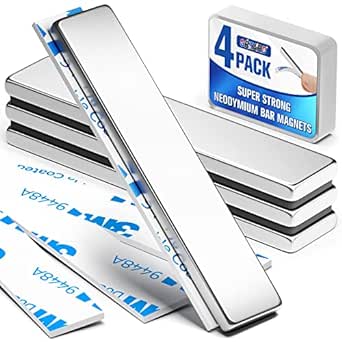 Grtard 4 Pack Neodymium Magnets, Strong Magnets, 60 x 10 x 3 mm Rare Earth Magnets, Extremely Powerful Magnets Bar, Refrigerator Magnetic Strips with 4 Pcs Double-sided Adhesive for Multi-Use