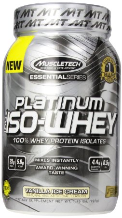 MuscleTech Platinum 100% ISO Whey, 100% Whey Protein Isolates Powder, Vanilla Ice Cream, 1.76 lbs (797g)
