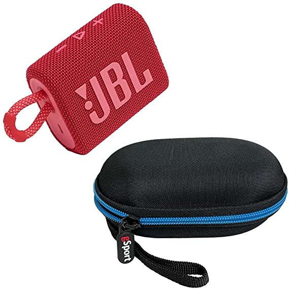 JBL GO 3 Waterproof Ultra Portable Bluetooth Speaker Bundle with gSport Deluxe Hardshell Case (Red)