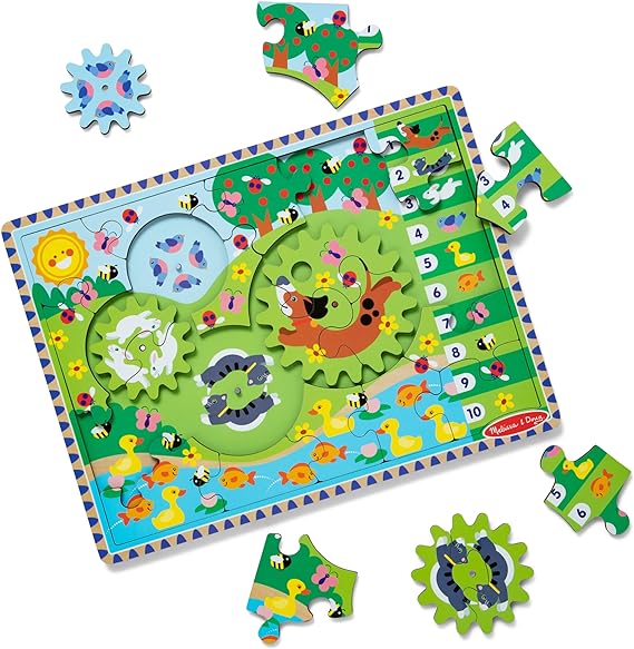 Melissa & Doug Wooden Animal Chase Jigsaw Spinning Gear Puzzle – 24 Pieces Wooden Puzzle for Toddlers and Preschoolers, for Boys and Girls Ages 3