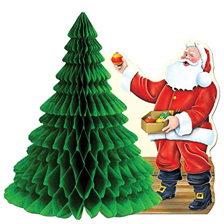 Santa w/Tissue Tree Centerpiece Party Accessory (1 count) (1/Pkg)