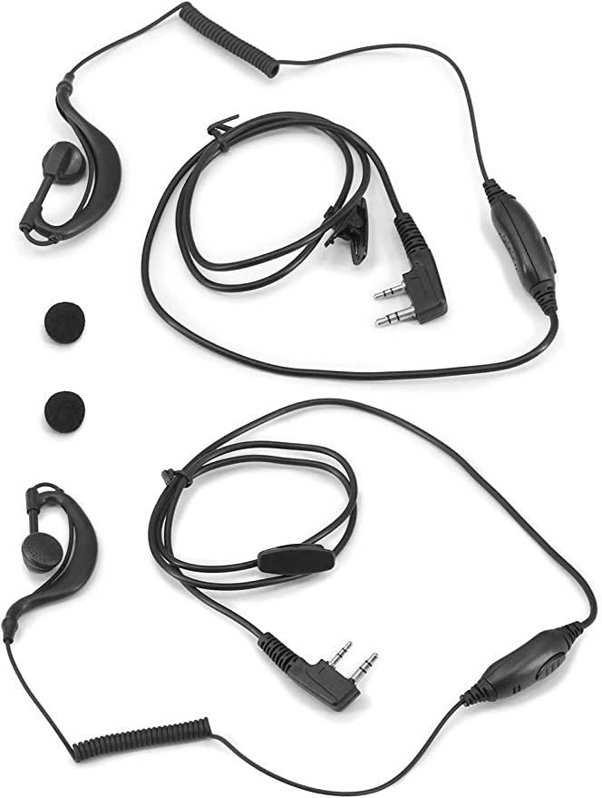SUNDELY® Earpiece Headset for Radio Mitex Wouxun Kenwood TK-3000 TK-3201 TK-3701D TH-F7E Baofeng UV-5R UV-B5 GT-3TP BF-888S 2-pin Walkie Talkie PTT G-shape Ear Clip Hook Hanger Coiled Cable (2 Piece)
