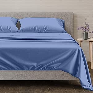 Mayfair Linen 100% Egyptian Cotton Sheets Queen Size - 600 Thread Count Sheets Queen, 4 PC Luxury Sheets Queen Size, Soft, Cooling Sateen Deep Pocket Sheet Set, Fits Mattress upto 18"- Deep Blue