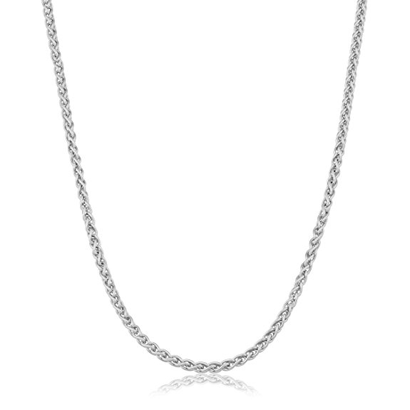 Sterling Silver 1.5mm Round Wheat Chain (7, 8, 10, 14, 16, 18, 20, 22, 24, 30 or 36 Inch - White, Yellow or Rose)