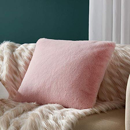 Ojia Decorative Throw Accent Pillow Cover Cushion Case Faux Fur Plush for Deluxe Home Decor (18 x 18 Inch, Rabbit Pink)