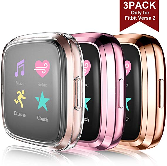 Maledan Ultra Thin Screen Protector Case Compatible with Fitbit Versa 2, 3 Pack TPU HD Full Protective Case Cover Scratch Resistant Shock Absorbing for Fitbit Versa 2 Smartwatch Bands Accessories