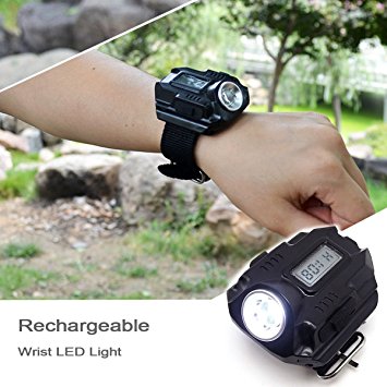 Super Bright Wrist LED Light Rechargeable Waterproof LED Flashlight Watch with Compass, Best for Running Mountain Climbing Camping Survival Hiking Hunting Patrol