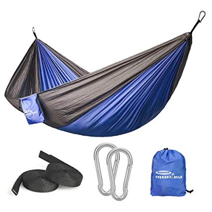 Forbidden Road Hammock Single & Double Camping Portable Parachute Hammock for Outdoor Hiking Travel Backpacking - 210D Nylon Taffeta Hammock Swing (Blue & Grey)