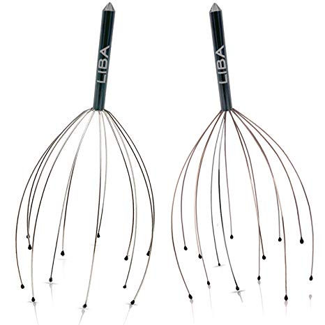 Scalp Massager Tool (2-Pack) for a Rejuvenating Head Hair Scratcher Massage by LiBa. No Painful Scratches, Tangling, or Hair Pulling Wires w/Gentle Rubber Beads (Black, 12 Wire)