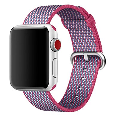 Hailan Band for Apple Watch Series 1 / 2 / 3,Newest Design Fine Woven Nylon Wrist Strap Replacement with Classic Buckle for iwatch,38mm,Berry Check