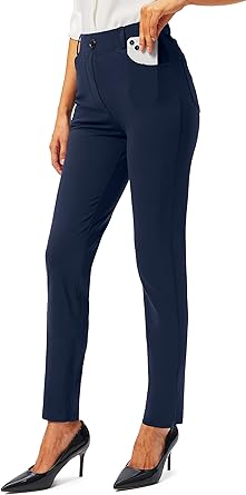 Rammus Womens Yoga Dress Pants with Pockets Stretch Work Leggings for Women Pull On Skinny Slacks for Business Office Casual