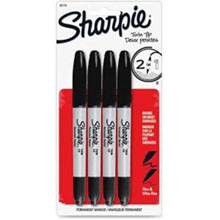 Sharpie Twin Tip Fine Point and Ultra Fine Point Permanent Markers, 4 Black Markers