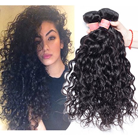 Vipbeauty 7A Grade Brazilian Water Wave Hair 3 Bundles 100% Unprocessed Human Hair Natural Black 95-105g/pc(10 12 14)
