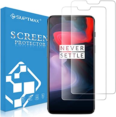 SUPTMAX Screen Protector Tempered Glass for Oneplus 6 [Case Friendly] Oneplus 6 Tempered Glass [No Bubbles] Oneplus 6 Screen Protector Glass Saver (1 Plus 6, Clear 2 Glass)