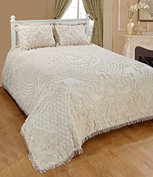 Saral Home Fashions Jewel Chenille Bedspread with Sham, Twin, Ivory