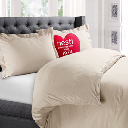 Nestl Bedding Microfiber Queen 3-Piece Duvet Cover Set, Beige Cream