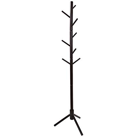 Clewiltess Wooden Tree Coat Rack Stand, 8 Hooks Super Easy Assembly, Hallway/Entryway Coat Hanger Stand for Clothes, Suits, Accessories （Brown）