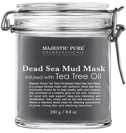 MAJESTIC PURE Dead Sea Mud Mask Infused With Tea Tree Oil - Natural Face and Skin Care For Women and Men - Reduces Acne and Blackhead - Promotes Youthful Skin - 8.8 oz