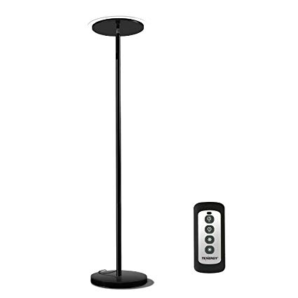 Tenergy Torchiere Dimmable LED Floor Lamp, Remote Controlled 30W (150W Equivalent) Standing Lamp with Stepless Touch Dimmer, Two-Part Trip-Proof Cable, 90° Adjustable Top, Warm White Light