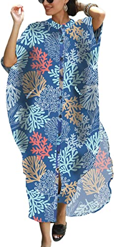 Bsubseach Women Stylish Plus Size Beach Shirt Dress Loose Button Up Bikini Cover Up