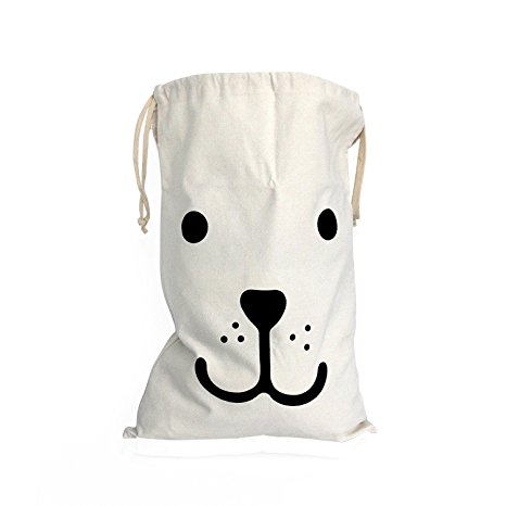 Canvas Drawstring Laundry Bag Large Hanging With String Toys Storage Travel Stuff Bags Smile Bear