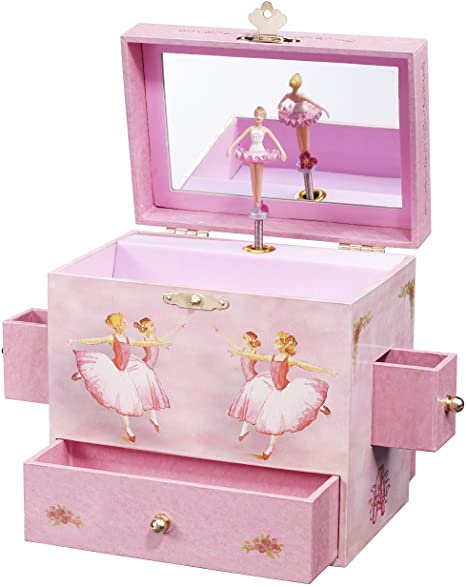 Enchantmints Ballerina Musical Jewelry Box, "Swan Lake" Ballerinas, 4 Drawers
