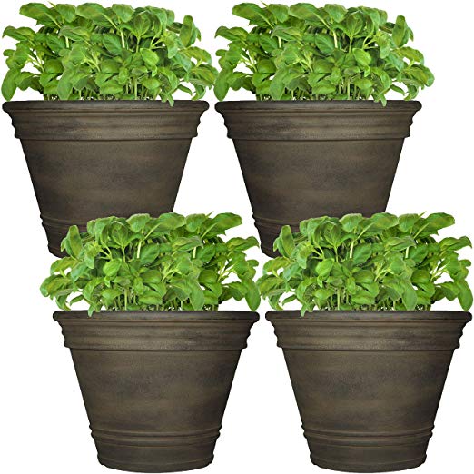 Sunnydaze Franklin Flower Pot Planter, Outdoor/Indoor Unbreakable Polyresin, UV-Resistant Sable Finish, Set of 4, Large 20-Inch Diameter