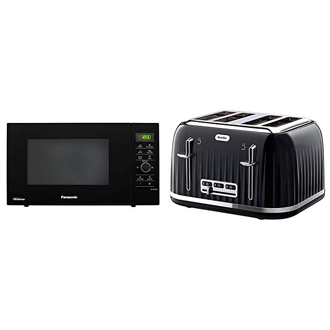 Panasonic NN-SD25HBBPQ Solo Inverter Microwave Oven, 23 Litre, 1000 W, Black & Breville VTT476 Impressions 4 Slice Toaster - Black