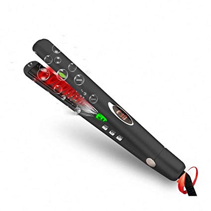 1AsAll Premium 2in1 Flat Iron Hair Straightener With Infrared and Negative Ionic Technology. Display LCD,Adjustable Temperature control,Anti-hot pad include,Easy to carry for Traveling (Black)