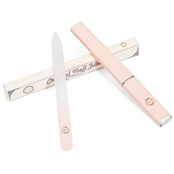 Best Glass Nail File Set for Women, Protective Travel Case, Professional Salon Fingernail Pink Clear Files Supplies for Pretty Manicure, Great for Natural, Gel, Acrylic Fake Nails - Small Packaging