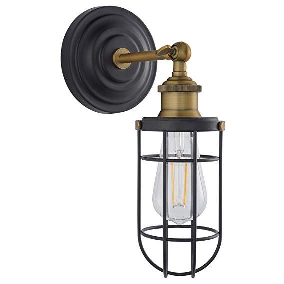 Siena Bathroom Vanity Light | Antique Brass w/Black Industrial Wall Sconce with LED Bulb LL-WL742-7SBK