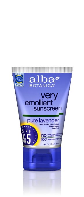 Alba Botanica Very Emollient , Lavender Sunscreen SPF 45, 4 Ounce