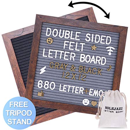 Felt Letter Board 12"x12" Double Sided Letter Board, Gray & Black Changeable Message Board with 680 Clean Cut Letters(2 Colors), Wood Frame Word Board for Quotes, Messages, Displays, Words & More