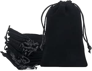 Shintop 20pcs velvet bags with drawstrings, 4x6inch Gift Bags Black Velvet Jewelry Pouches for Dice Wedding Party Favor