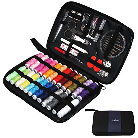 TUXWANG Sewing Kit 90pcs Premium Sewing Accessories and Carrying Case for Home, DIY, Beginners, Traveler, Emergency with Scissors, Thimble, Thread (24 Spools), Needles(30pcs), Tape Measure, and More
