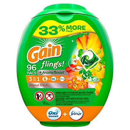 Gain Flings! Liquid Laundry Detergent Pacs, Island Fresh, 96 Count