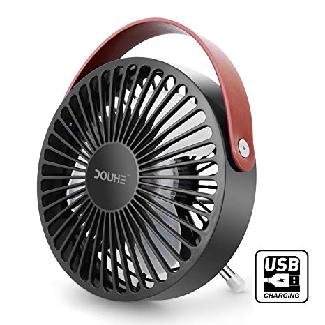 DOUHE USB Desk Fan - Mini Personal Fan Portable Cooling Fan Electric Table Fan with Belt Handle Small Quiet for Office Home with Belt Handle Easy Powered Via Laptop AC Adaptor