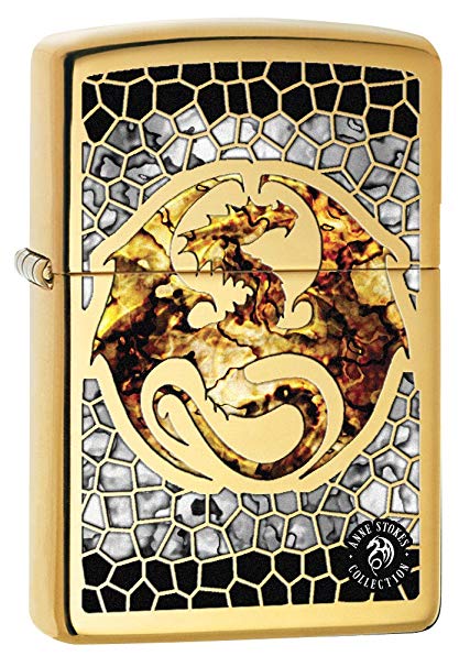 Zippo Lighter: Anne Stokes Dragon, Fusion - High Polish Brass